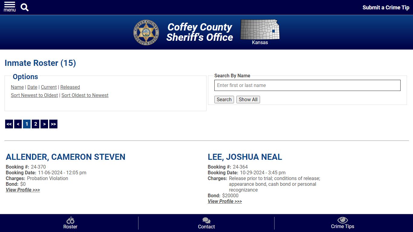 Inmate Roster (15) - Coffey County Sheriff