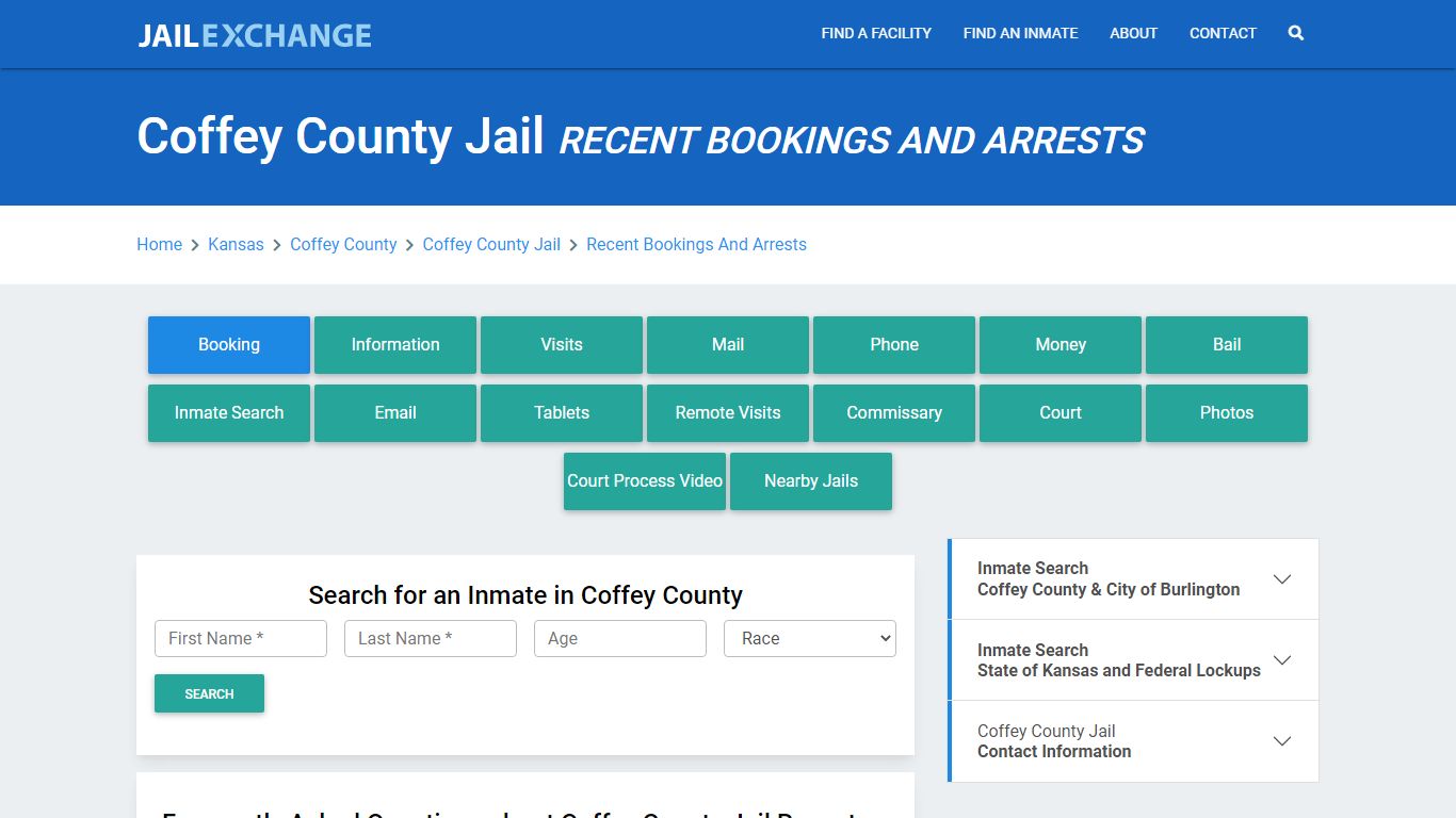 Coffey County Jail Recent Bookings And Arrests - Jail Exchange